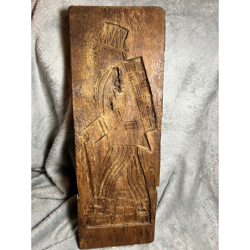 Vintage Carved‎ Wood Wall Panel Mold Tribal Man Folk Art 14x5 Rustic Decor